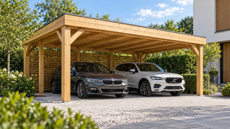Individueller Doppelcarport aus Holz für zwei Autos