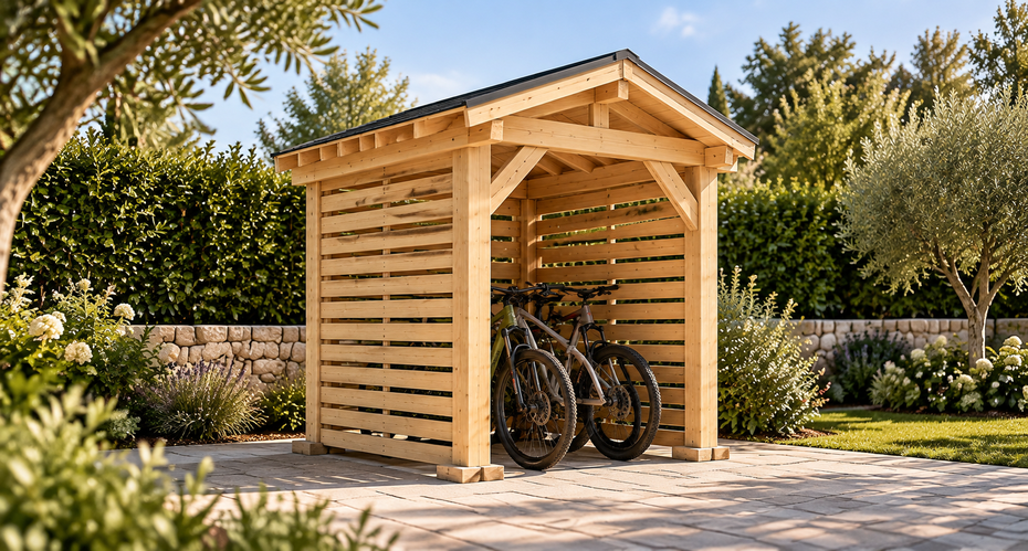 Fahrrad- und Motorradunterstand Satteldach 2 × 2 m in Natur — unbehandelt