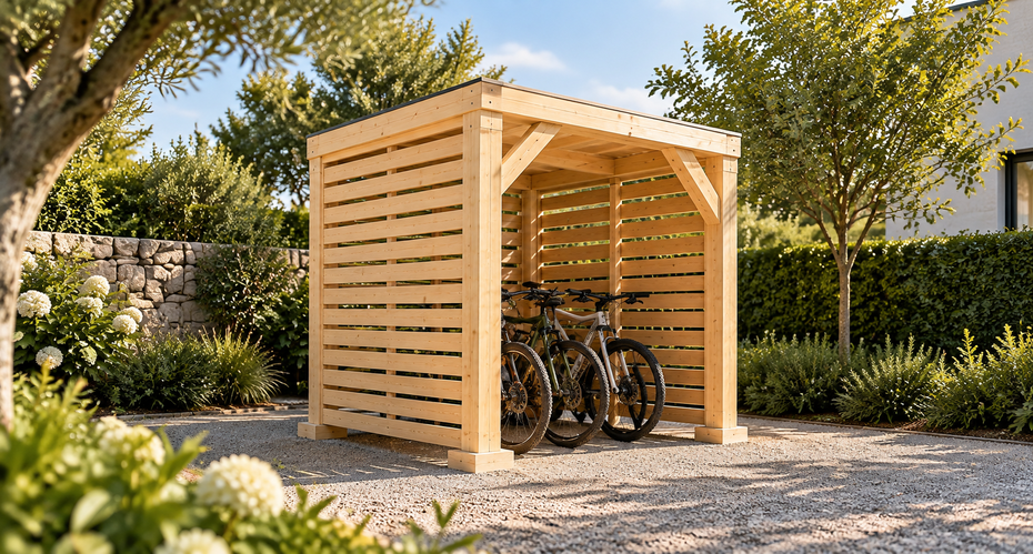 Fahrrad- und Motorradunterstand Flachdach 2 × 2 m in Natur — unbehandelt