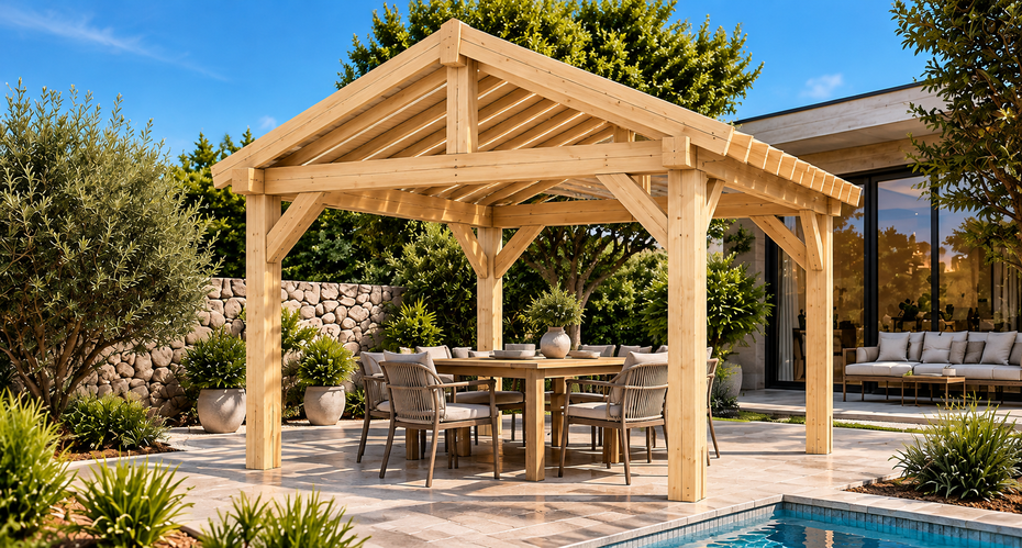Klassische Pergola Satteldach 3 × 3 m in Natur — unbehandelt